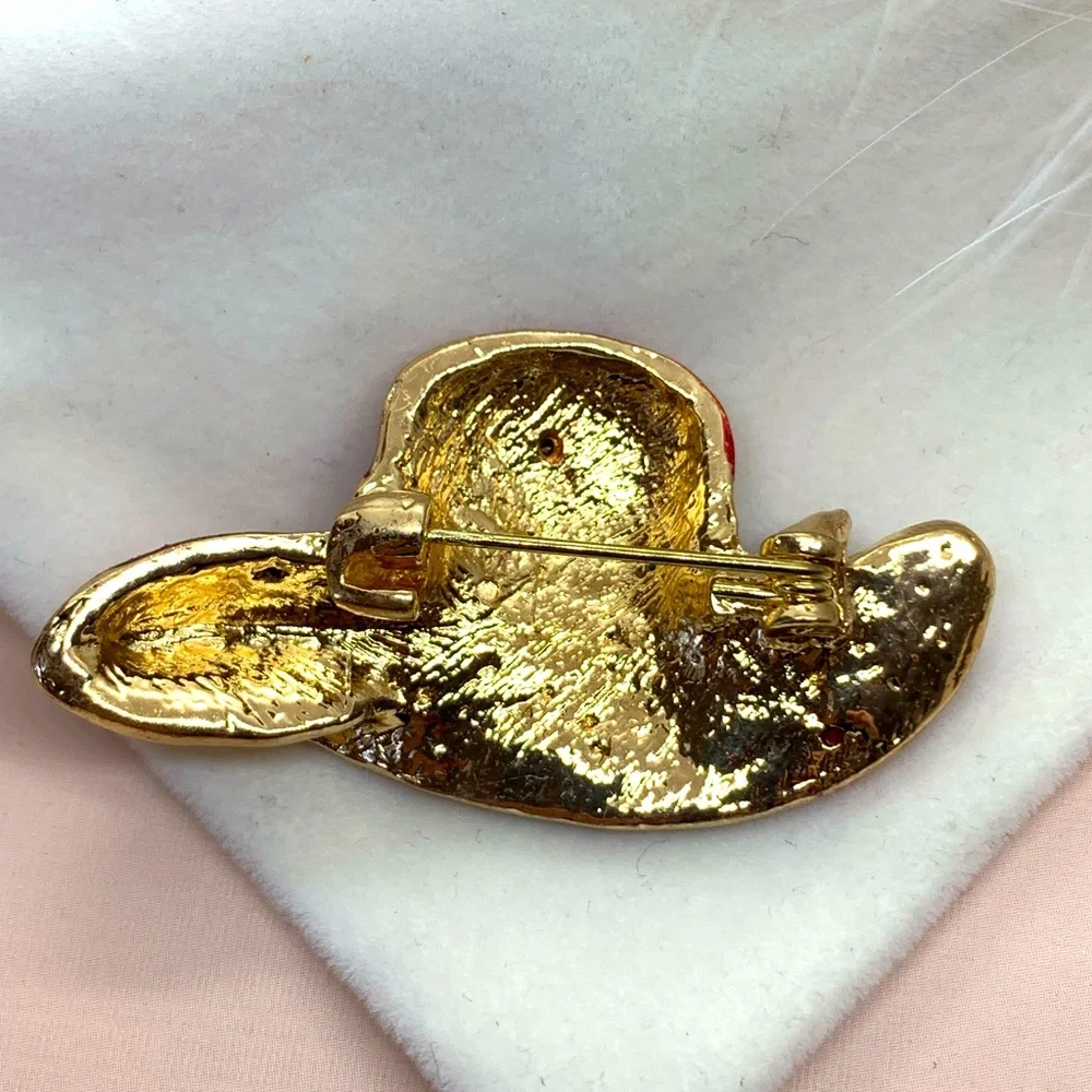 Red Rhinestone Lady Hat Brooch - Picture 2 of 3